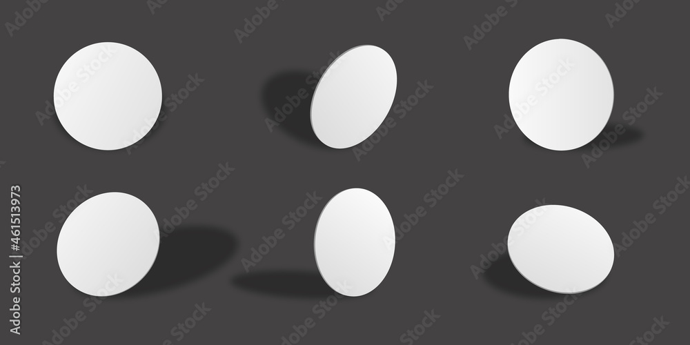 Blank white circular paper card mockups collection with different views and angles Blank white circular paper card mockups collection with different views and angles