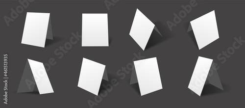 Blank white table card mockups collection with different views and angles