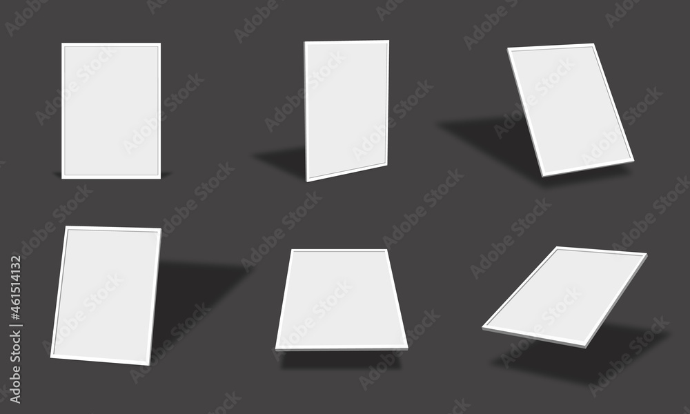 Blank white photo frame mockups collection with different views and angles