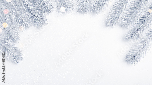 White Christmas banner with frosted Christmas tree © alinakho