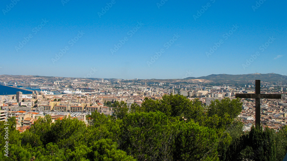 Cityscape of Marseille in France from Notre Dame de la Garde Cathedral