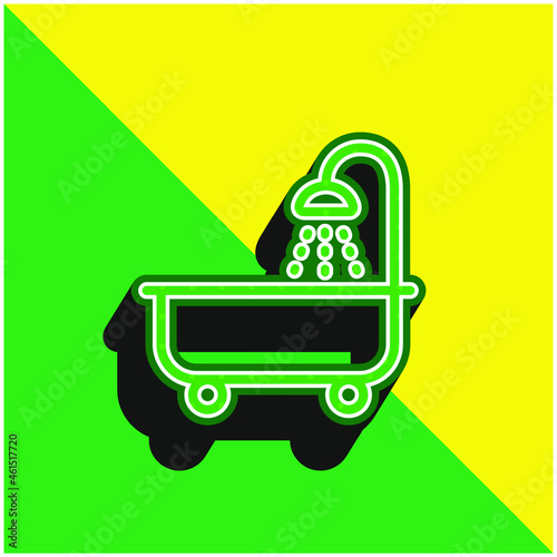 Bathtube With Shower Green and yellow modern 3d vector icon logo