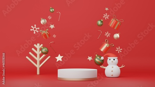 3d Display Podium for product and cosmetic presentation with Merry Christmas and Happy new year concept. Modern geometric. Platform for mock up and showing brand. Minimal clean design.