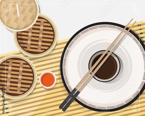 Dim sum illustration vector of Chinese food, Asian food Dim sum in Steamer