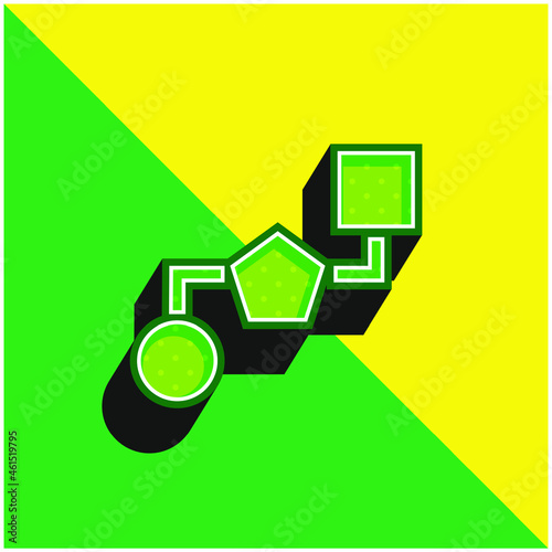 Block Scheme Of Three Geometrical Shapes Green and yellow modern 3d vector icon logo