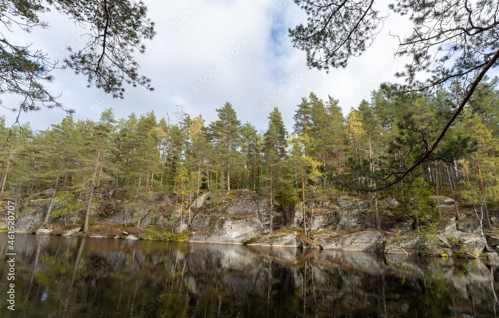 Fototapeta premium The small Skøyenputten lake in Østmarka near Oslo, early fall