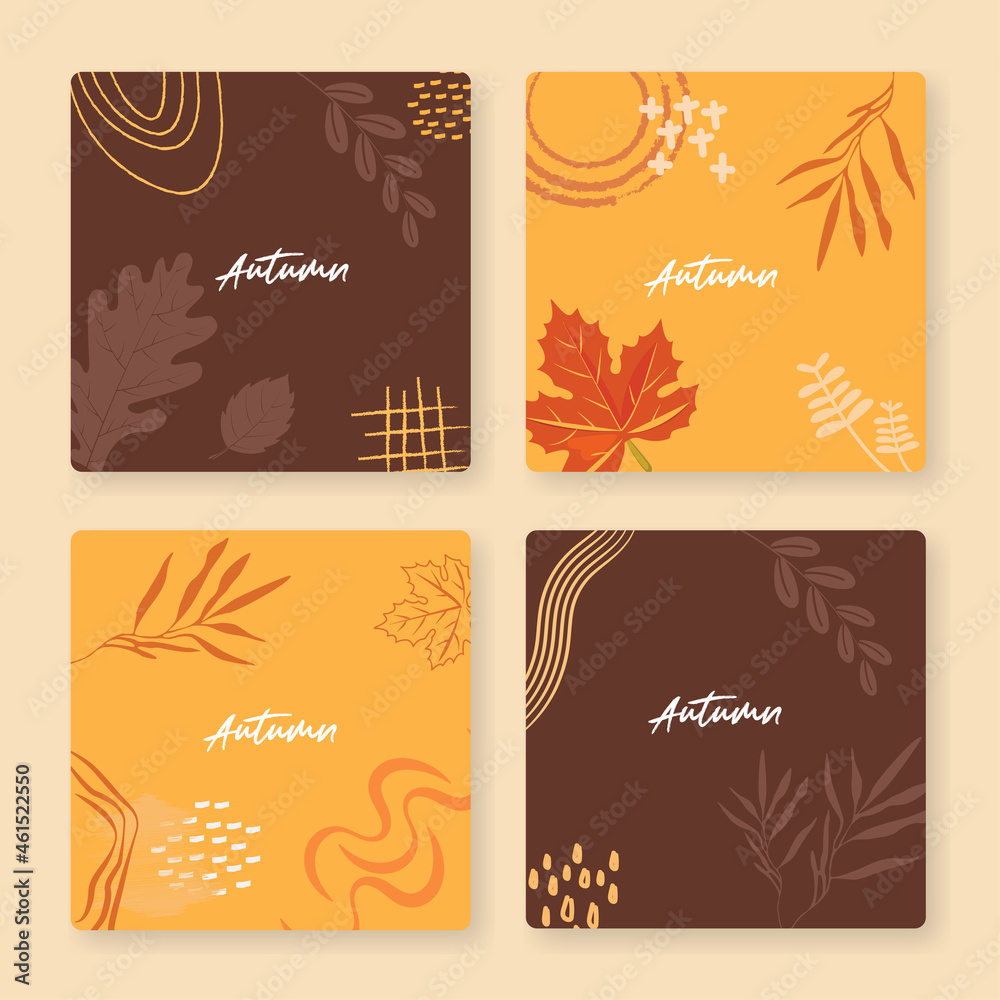 flat set of autumn cards collection with copy space suitable for banner, invitation flat set of autumn cards collection with copy space suitable for banner, invitation