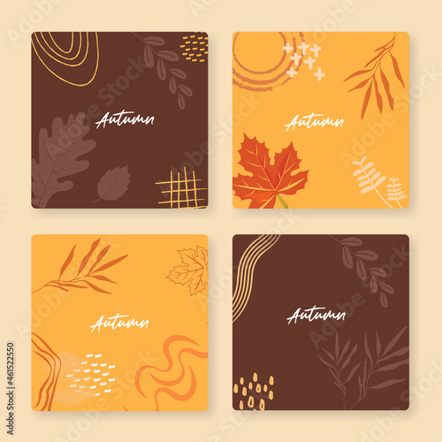 flat set of autumn cards collection with copy space suitable for banner, invitation