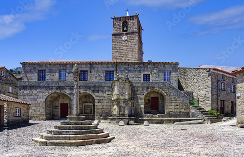 Main square with former city hall and bell tower, Castelo Novo, Historic village around the Serra da Estrela, Castelo Branco district, Beira, Portugal photo