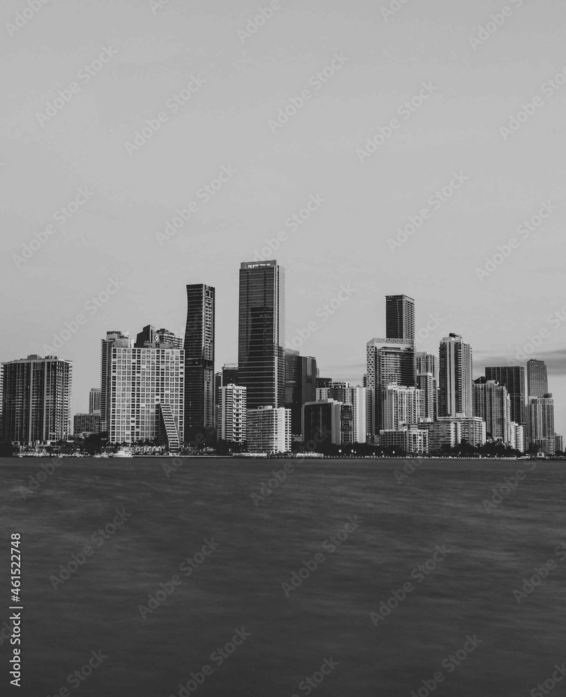 miami black and white city skyline buildings skyscrapers sea usa 