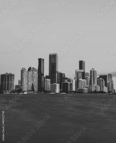 miami black and white city skyline buildings skyscrapers sea usa 
