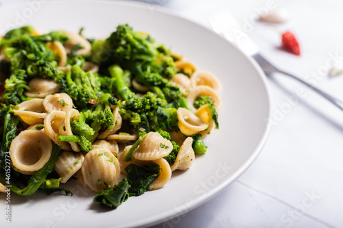 Orecchiette with turnip tops, a typical dish of Italian cuisine