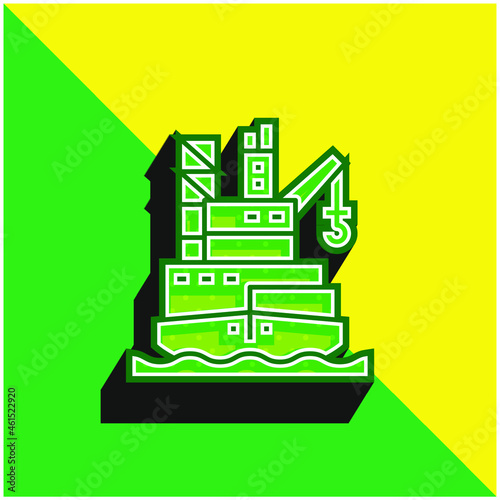 Barge Green and yellow modern 3d vector icon logo