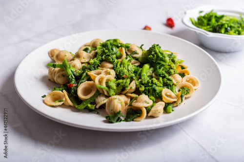 Orecchiette with turnip tops, a typical dish of Italian cuisine