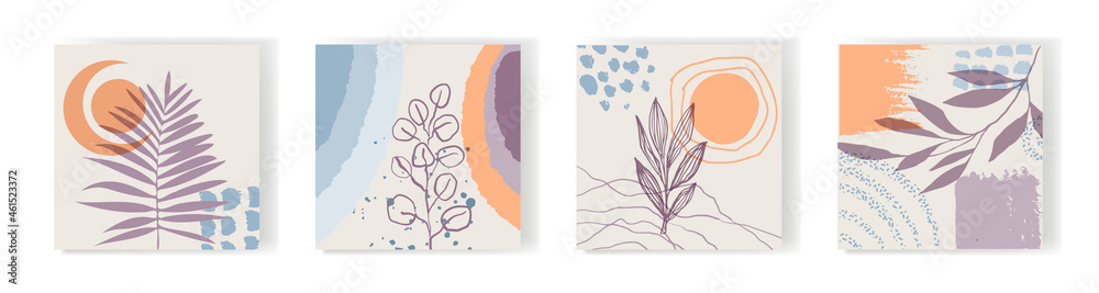 Modern abstract floral art vector background with plant elements and abstract forms. For social networks stories, posts and posters