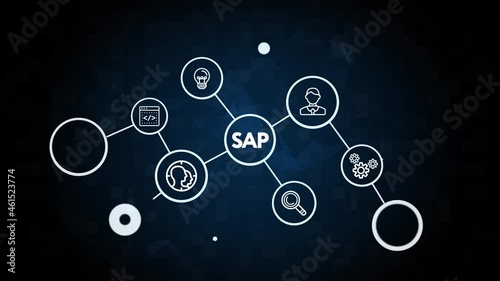 SAP System Software Automation concept on virtual screen data center. Business, modern technology, internet and networking concept.