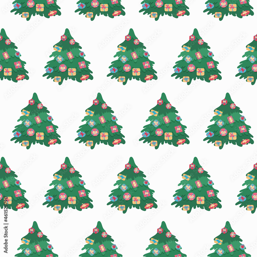 Christmas tree seamless pattern. Xmas festive background with fir trees. New year flat vector illustration.