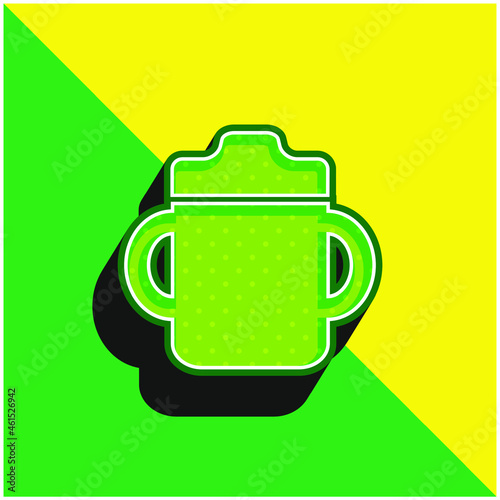 Baby Drinking Bottle With Handle On Both Sides Green and yellow modern 3d vector icon logo