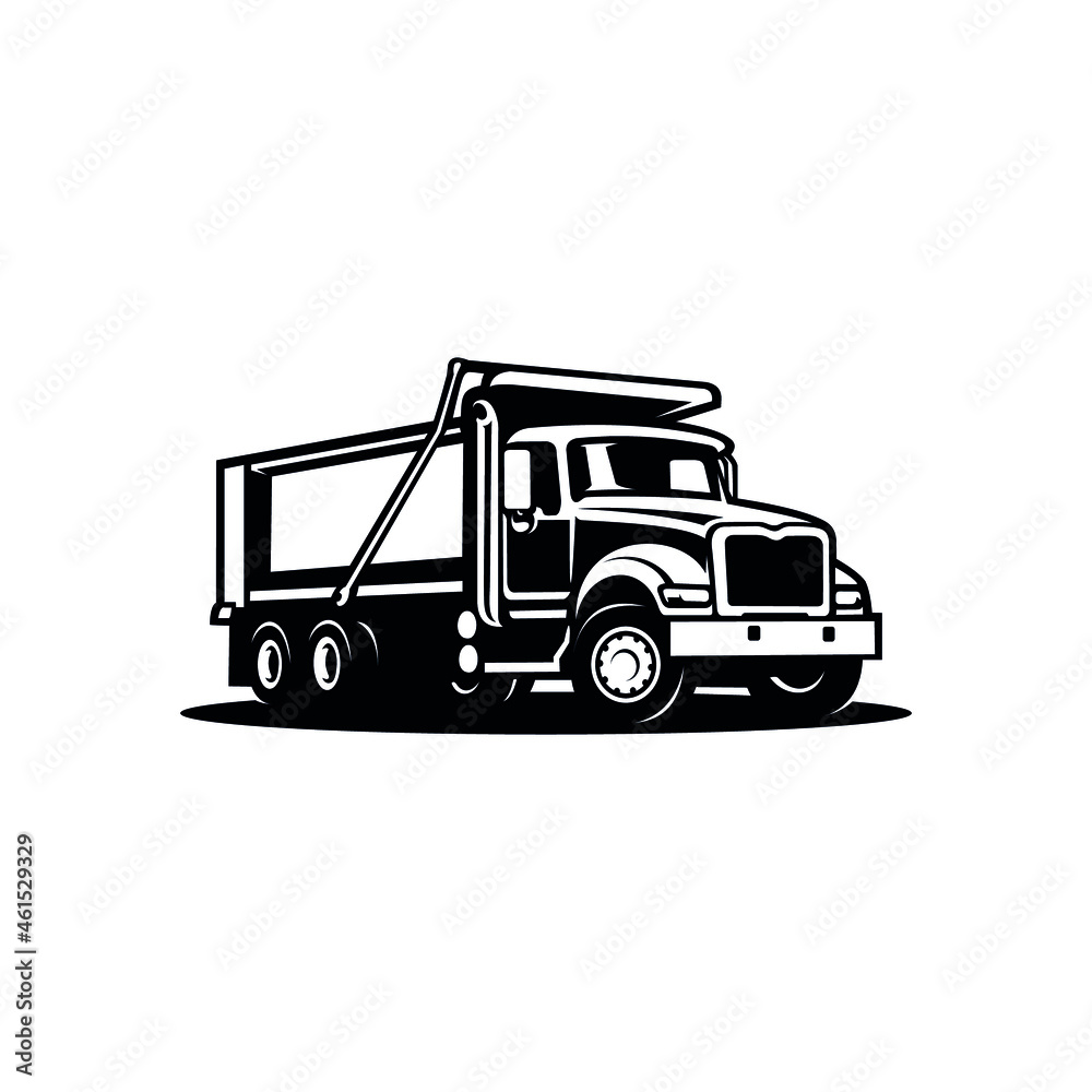 Dump Truck Silhouette. Tipper Truck Black and White Vector Isolated
