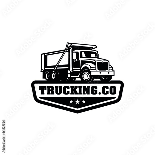 Dump Truck Silhouette. Tipper Truck Black and White  Logo Vector Isolated