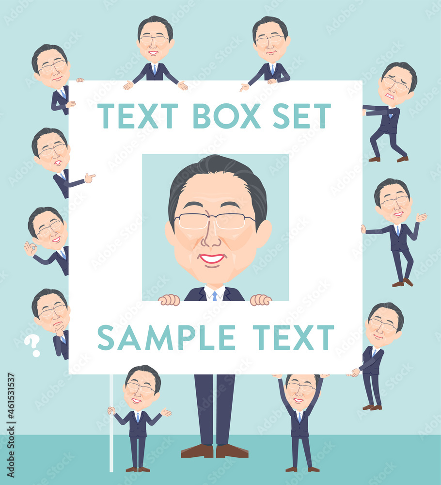 メッセージボードを持つ眼鏡をかけた壮年男性のセット メッセージボードを持つ眼鏡をかけた壮年男性のセット