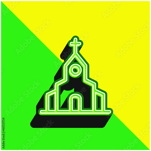 Big Church Green and yellow modern 3d vector icon logo