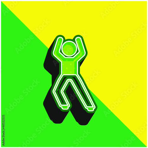 Boy Standing Up Stretching Leg Green and yellow modern 3d vector icon logo