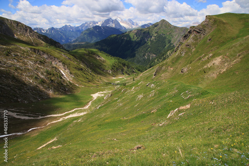 Landscape of the Dolomites along the path between the Giau pass and Mount Formin