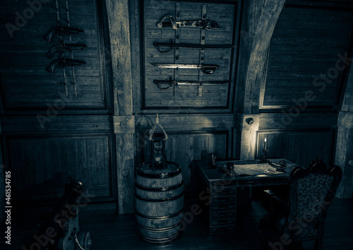 weapons rack in the pirate cabin