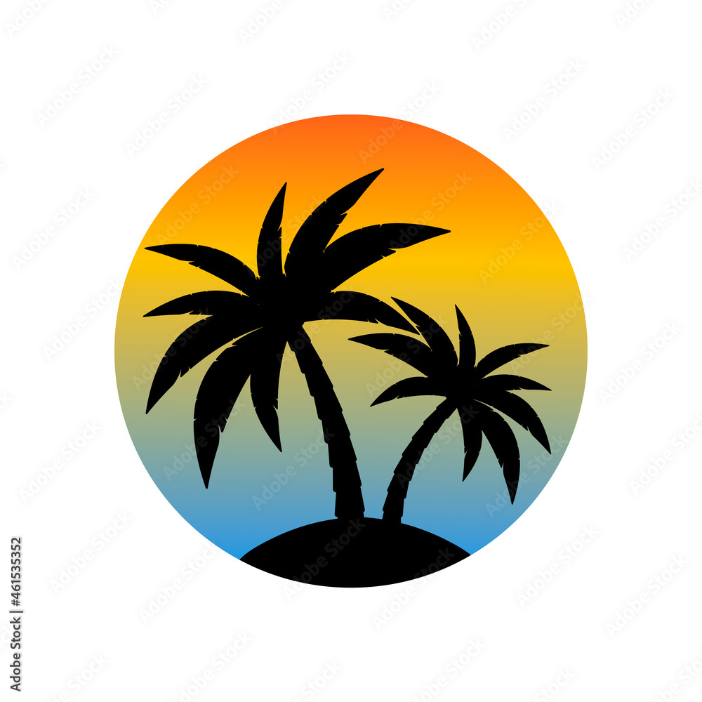 Palm trees on the island and sunset vector.