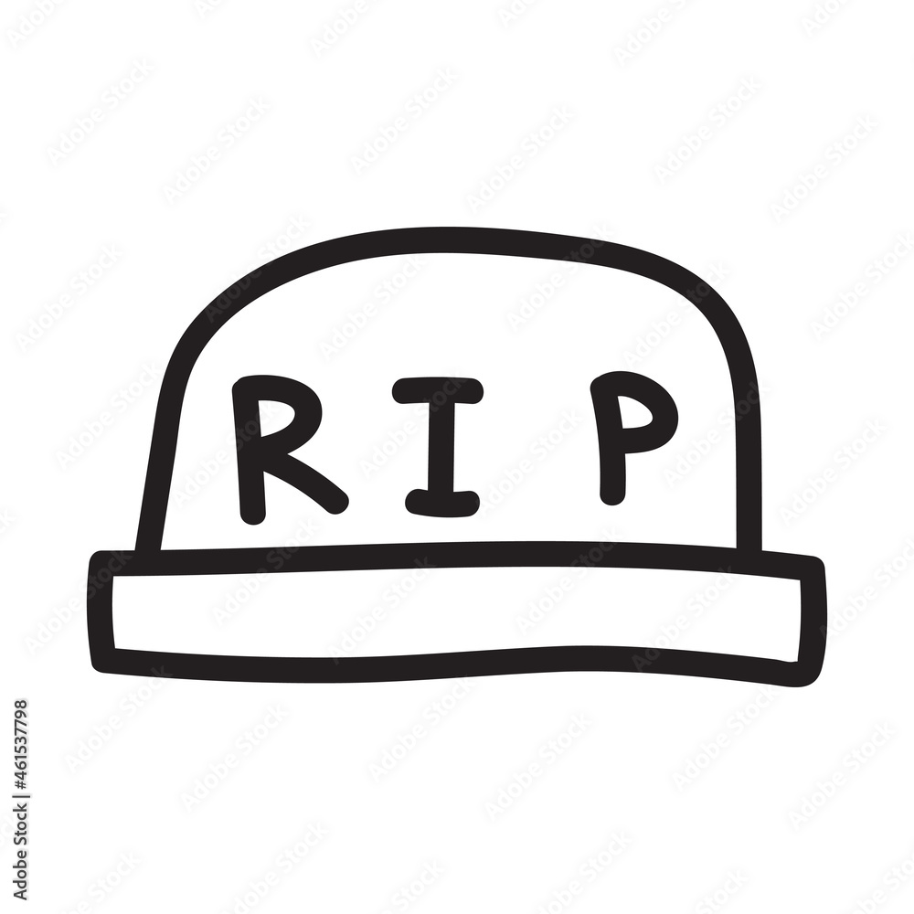 Stone grave, tombstone RIP with a cross Halloween linear vector icon in doodle style Stone grave, tombstone RIP with a cross Halloween linear vector icon in doodle style