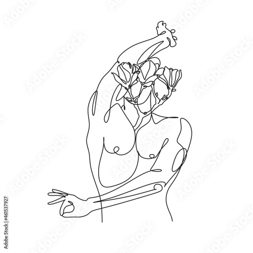 Wallpaper Mural Man one line art vector. Surreal minimal illustration.  Man dancing. Contemporary dance. Dancer with magnolia flower. Minimalist ballet studio Torontodigital.ca