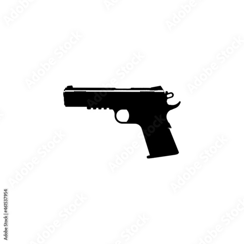Pistol icon. Simple style No War poster background symbol. Gun shop logo design element. T-shirt printing. Vector for sticker.