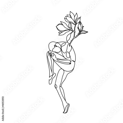 Modern ballet style male dancer performs on high lighted stage line drawing in black and white. Line art dancing vector illustration