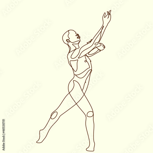 Single continuous line drawing of young beauty professional gymnast girl perform floor exercise. Rhythmic gymnastic training and stretching concept. Trendy one line draw design vector illustration