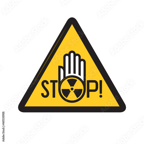 Ionizing radiation sign on palm. Vector sketch icon isolated on background  for infographic, website or app.