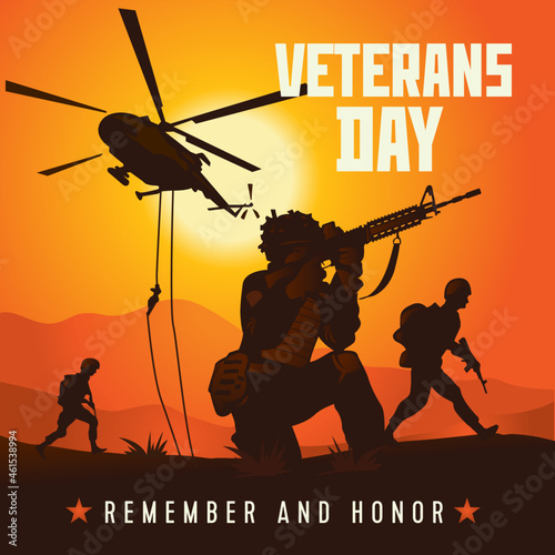 Military vector illustration, Army background, soldiers silhouettes, Happy veterans day.
