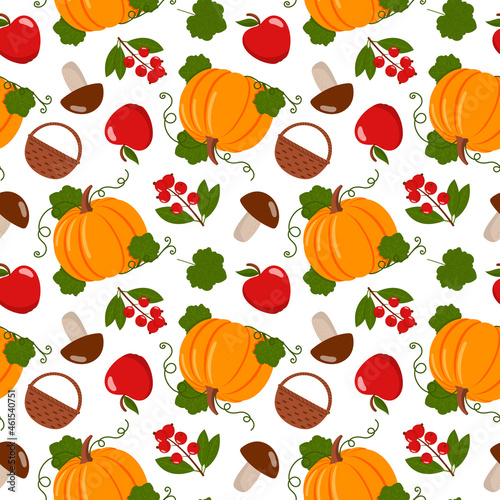 Autumn seamless pattern with pumpkins