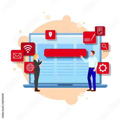 Businessman with young Woman with Icons and Notebook Illustration