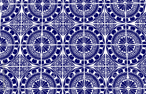Portuguese tiles. Pattern with blue and white flowers