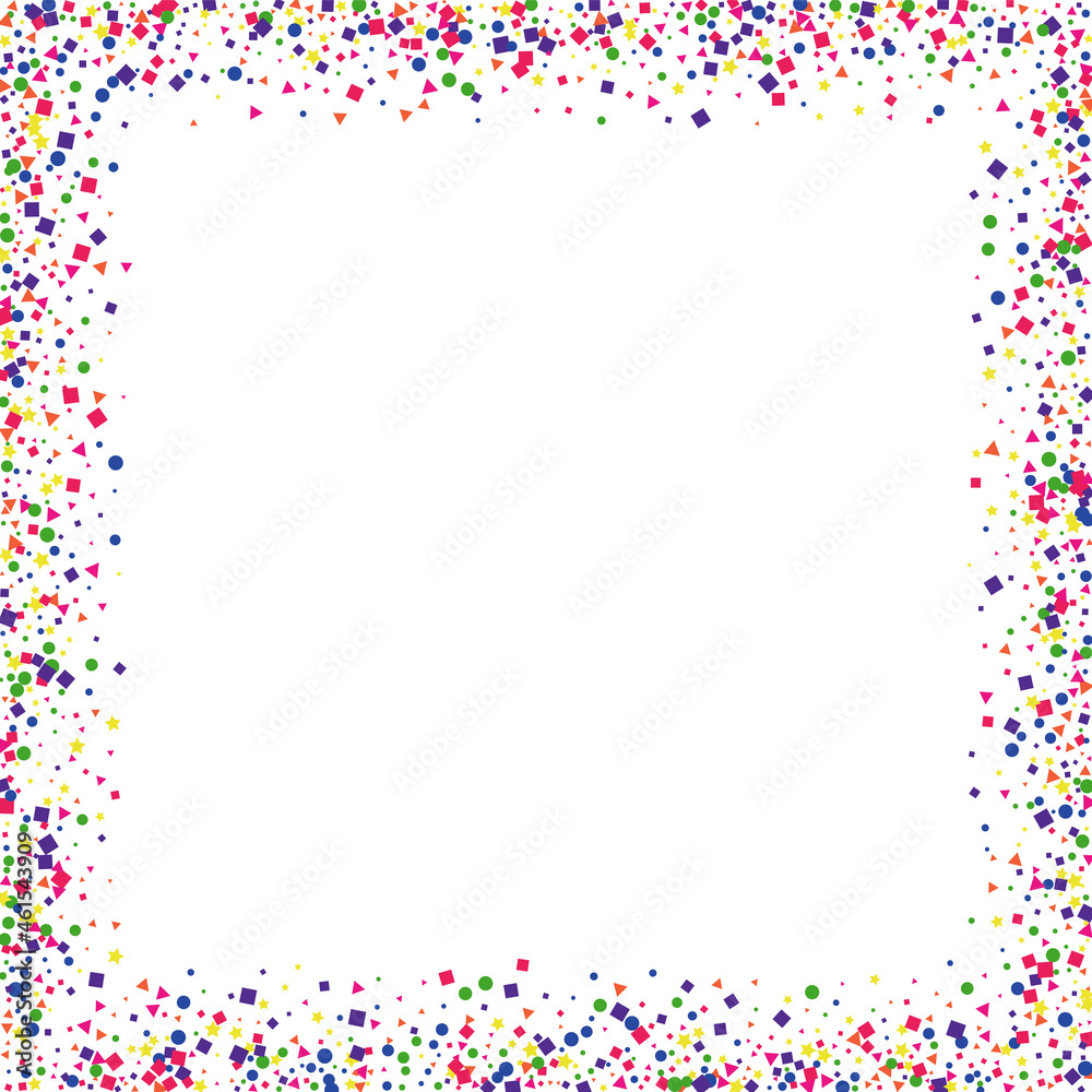 Blue Geometric String Isolated. Splash Confetti Background. Yellow Happiness Square Illustration. Green Falling Circle.