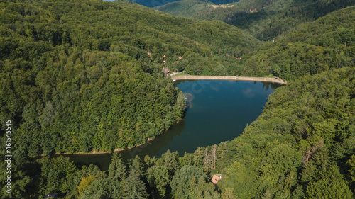 Aerial view of Hodrusske lake in Hodrusa-Hamre village in Slovakia photo