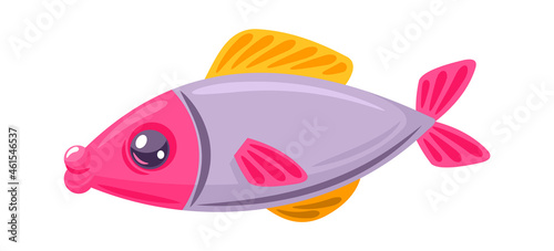 Colored little fish isolated on white background. Vector fish animal, aquatic funny underwater pet illustration