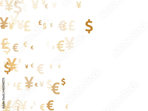 Euro dollar pound yen gold symbols scatter money vector illustration. Trading concept. Currency