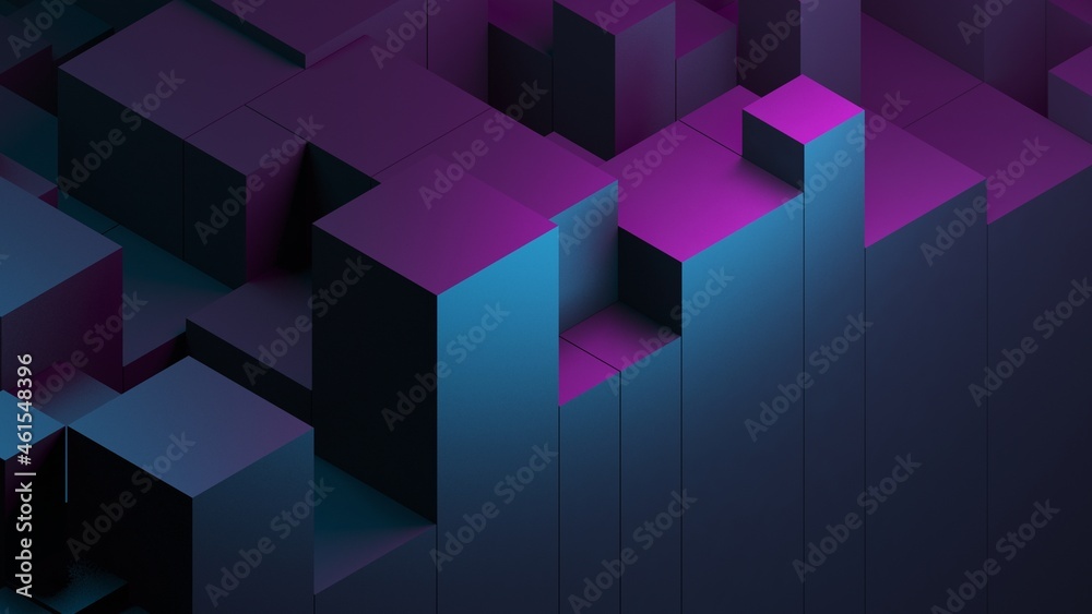 Abstract blue purple digital data background 3d render polygon. Abstract techno purple geometric technology background. 3D Rendering purple. - obrazy, fototapety, plakaty 