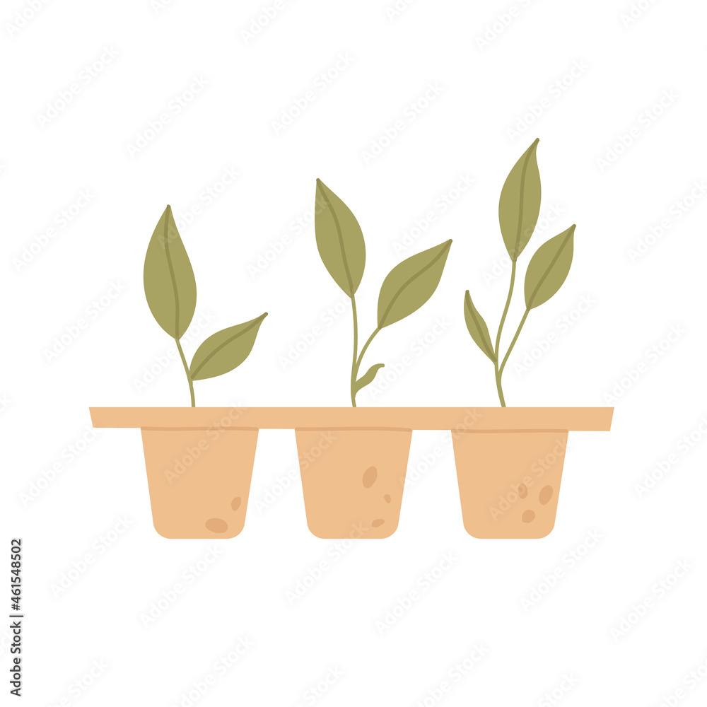 Egg box with seedlings. Planting process. Home gardening, horticulture care for the environment concept. Vector illustration in cartoon style. Isolated on white background.