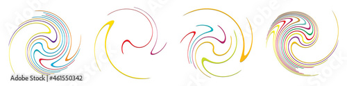  Spiral, swirl, twirl, volute element. Whirlpool, whirlwind effect. Circular, radial lines with rotation