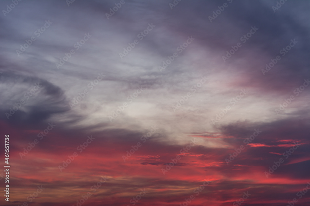 Colorful sky at dusk with red colors and dramatic colors