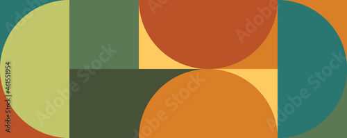 Trendy vector abstract geometric background with circles in retro scandinavian style. Graphic pattern of simple shapes in pastel colors, abstract mosaic.