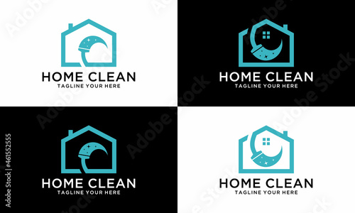 Creative home cleaning logo designs concept vector template. on a black and white background.